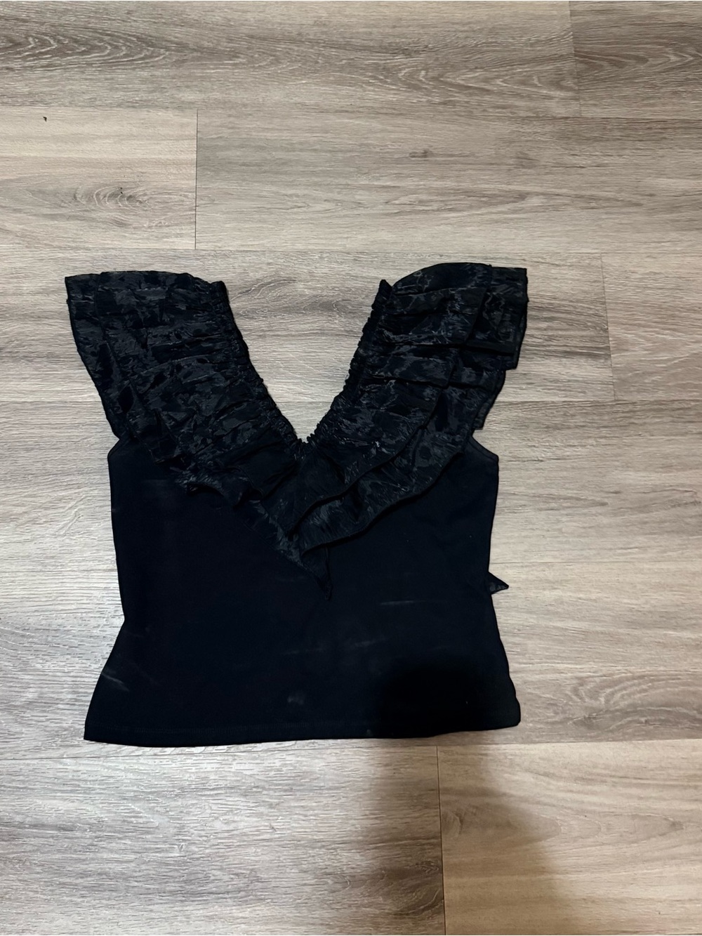 River Island Black Ruffle V-Neck Tank Top